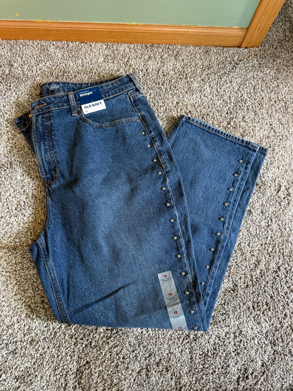 Old Navy Women's Dark Blue Straight Leg Jeans with Stud Trim